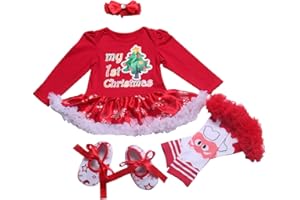 BabyPreg Bébés Filles Ma première Robe de Noël Père Noël Costume Party 4PCS
