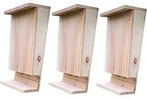 Selections Wooden Bat Box House for Roosting with Landing Perch and Grooved Interior - Pack of 3