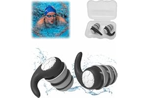 ROWJOW 1 Pair Swimming Ear Plugs for Adults, Soft Silicone Ear Plugs Swimming Earplugs Reusable, 3-Layer Waterproof Ear Plugs Noise Cancelling for Sleeping Swimming Showering Surfing Snorkeling (Black)