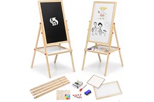 FB FunkyBuys 100cm Kids Easel Double Sided with Magnetic Whiteboard & Chalk Board for Kids, 54pc Magnetic Letters and Numbers for Children, Coloured Chalk, Dry Erase Marker & Whiteboard Eraser Sponge