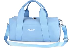 PHSYNI 16L Klein Sporttasche für Mädchen und Kinder,Trainingstasche für, Reisen, Tanzen, Ballett, Schwimmenmit Schuhfach und Nassfach,Griff aus PU Leder (Blau,16 Kleine Größe)