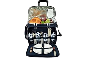 Picnic at Ascot Original Insulated Picnic Cooler with Service for 4 on Wheels-Designed & Assembled in the USA