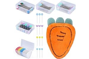 MASPHY 400 Pezzi Dritto Spilli Testa Piatta, Spilli Patchwork, Spille Colorate a Testa Piatta con Gesso da Sarta e Puntaspilli per Cucito a Mano e Decorazione di Gioielli