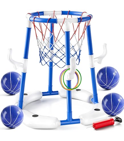 Subtail Ensemble de Volley-Ball Gonflable, 290 cm Flottant Comprend Un Cerceau de Basket et Une Balle, Un Jeu de Piscine pour Enfants et Adultes