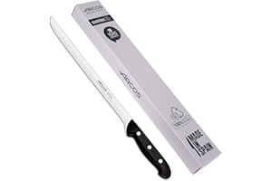Arcos jamonero Profesional | Cuchillo jamonero jamonero Inoxidable Nitrum | Mango Negro | Cuchillo Jamon iberico | Serie Maitre| Hoja Flexible y Filo Liso | 275 mm | Acero Inoxidable NITRUM