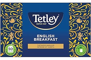 Tetley - Thé Noir English Breakfast - Arôme Riche et Corsé - Boite de 50 sachets classiques