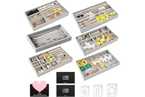 SAMISO 6 Pezzi Organizzatore Gioielli,Vassoio Porta Gioielli in Velluto,Vassoi per Gioielli Organizer Gioielli da Cassetto, Per Conservare ed Esporre Orecchini, Collane, Anelli