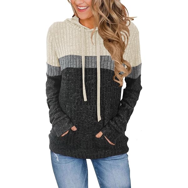 Biucly Women's Casual Striped Hoodie - Lightweight Loose Oversized Pullover With Drawstring, Pink, Size S (US 4-6)