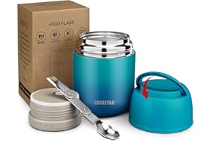 LOGEEYAR Boîtes Alimentaires Isothermes Repas Chaud Porte-Aliments en Acier Inoxydable à Double Couche pour Ecole Bureau avec Cuillère,Bleu-Vert