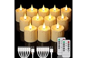 ZIYOUDOLI 12 Candele LED ricaricabili con timer remoto Luci di tè ricaricabili lampeggianti bianco caldo dimmerabili Luci di tè ricaricabili per Halloween Natale Matrimonio Casa Decorazione