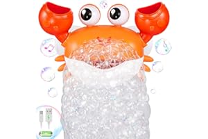 GIGILLI 2024 Upgraded Cangrejo Bañera Burbujero, Máquina de Burbujas Recargable Juguetes de Baño, Sopla Burbujas con Canciones Infantiles,Naranja
