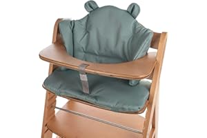 aMami Zweiteiliges Sitzkissen für Hochstuhl Hauck – Handgefertigt – Wasserdichtes Oxford-Gewebe – Antiallergisch – Bequemes Polster mit Klettverschluss - Grün - Teddy
