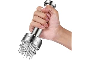 KLOAHMO Attendrisseur de viande en acier inoxydable, 21 aiguilles tranchantes, piercing à la viande, attendrisseur de steak, bœuf, poulet, porc, barbecue, marinade, petit hachoir à viande