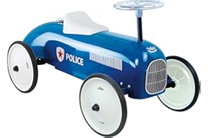 Vilac – Portador de Coche Vintage de policía – Juguete de Metal – Ruedas silenciosas – Volante direccional – Decoración – Azul – para niños a Partir de 18 Meses