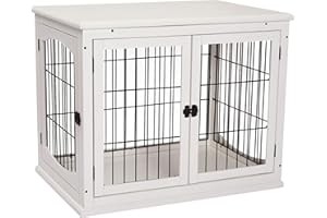 PawHut Hundekäfig Möbel mit 2 Eingängen Moderne MDF Hundebox für Zuhause Indoor Hundehütte für mittelgroße und kleine Hunde bis zu 20 kg Hundehaus 58,5x81x66 cm Weiß