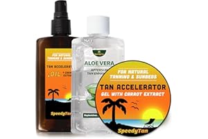 SPEEDYTAN Premium Tan Accelerator Gel + Tanning Oil + Aloe Vera - For Sunbed Use & Natural Tanning - Natural Tanning Accelerator With Carrot Tanning Oil - UK Based Brand