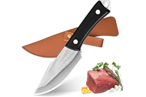 WILLKOMMEN Coltello da Cucina Affilato con Fodero per Carne e Verdura, Coltello da Chef per Tritare, Ideale per Campeggio, BBQ e Uso Domestico