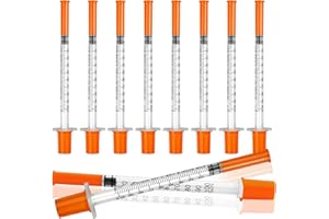 benlidoner 10Pcs Syringes with Needle, 30G*8mm 1ml Plastic Syringe with Cap, Multifunctional Measuring Feeding Pet Syringe for Labs Accessories, Plant Watering, Craft Supplies