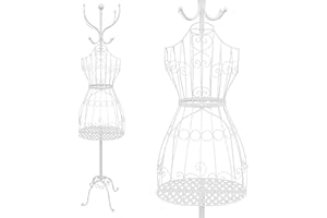 PrimoLiving maniquí de modista de Metal Tessa en Blanco con Perchas y Espacio de Almacenamiento - maniquí de Vestir Vintage - Ideal como maniquí de señora o Perchero - P-09895