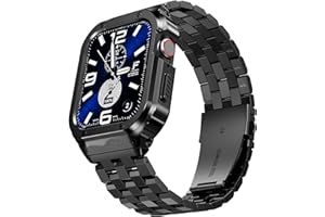 SUPLINK Stainless Steel Case with Strap for Apple Watch Ultra 3/2/1 & SE 3/2/1 & Series 11 10 9 8 7 6 5 4 3 2 1 49mm 46mm 45mm 44mm 42mm 41mm 40mm 38mm, Rugged Bumper Case Strap for Men