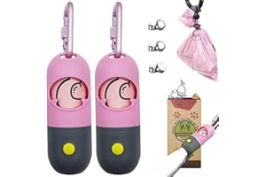 YUCHIYA Dog Poo Pickup Taschen Halter mit LED Taschenlampe| Pet Waste Bags Spender mit Bleileinenclip| Hundekot Müllsäcke Träger mit KarabinerVerschluss Elastisches Seil LR44 Knopfzellen