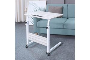 Emall Life Mesa de bandeja, mesa auxiliar ajustable para sofá/cama, escritorio portátil con ruedas, mesa sobre la cama, carrito para laptop con ranura para soporte (arce blanco, 60 x 40 cm)