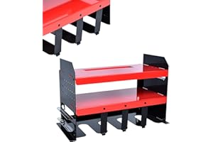YARDIN Portautensili da parete per 4 utensili elettrici, scaffalatura degli attrezzi a 3 livelli, con supporto per cacciavite laterale, rosso e nero
