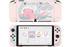 GeekShare Schutzhülle Slim Cover Case Kompatibel mit Nintendo Switch OLED und Joy Con – Dockable Cover Hard PC Protector Case – Frosch & Axolotl