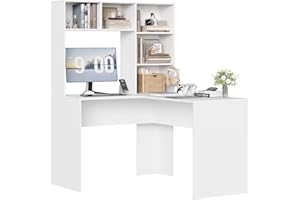 FirFurd Scrivania angolare con libreria,Scrivania per Computer ad Angolo a forma di L,Scrivania ad angolo per PC con Ripiani in Legno per Ufficio e casa 107,8x124,7x152,5cm