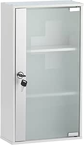 axentia Medizinschrank in Weiß, MDF Schrank zu Wandbefestigung, Tür aus