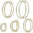 Senteria Thin Stainless Steel Hoop Earrings for Women Girls 5 Pairs Big Large Silver Hoop Earrings Set Big big hoop earrings Lightweight(30MM 40MM 50MM 60MM 70MM)