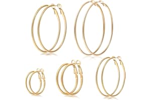 Senteria Thin Stainless Steel Hoop Earrings for Women Girls 5 Pairs Big Large Silver Hoop Earrings Set Big big hoop earrings Lightweight(30MM 40MM 50MM 60MM 70MM)