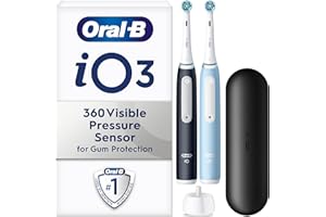 Oral-B iO3 2X Electric Toothbrushes For Adults, Gifts For Her / Him, 2 Toothbrush Heads and 1 Travel Case, 3 Modes With Teeth Whitening, 2 Pin Plug, Black and Blue