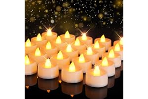 Homemory 24 Pack Warm Yellow Battery LED Tea Lights, Lasts 3X Longer, 200Hours, Flameless Flickering Tealight Candle, Electric Fake Candle for Votive, Wedding, Party, Table, Dining Room, Gift