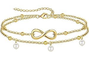 YeGieonr Cavigliera Donna Oro, Placcato Oro 18K Acciaio Inossidabile Perle Strati Impermeabile Cavigliera, Personalizzati Gioielli Regalo per Donna e Ragazze