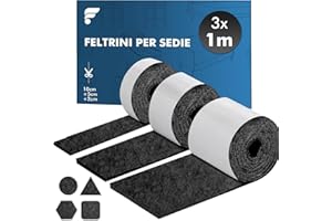 shinfly Feltrini per Sedie, Feltro Adesivo Rotolo (100x10cm+100x5cm+100x2cm), Feltrini per Mobili Pesanti - 4mm di Spessore, Tagliare in Qualsiasi Forma, Nero