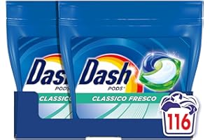 Dash Pods Detersivo Lavatrice In Capsule, 116 Lavaggi (58x2), Classico Fresco, Rimuove Le Macchie, Efficace A Freddo Anche E In Cicli Brevi