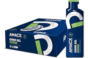 AMACX Energy Gel – Gel Energetique Velo et Course a Pied – Paquet de 12 – Gel sportif avec maltodextrine et Electrolyte – 30g de Glucides et 200mg de Sodium – Agrumes