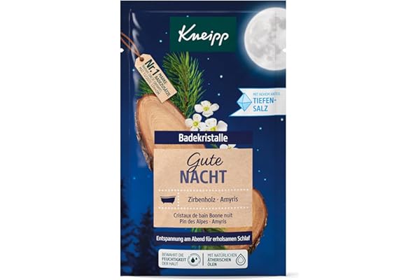 Kneipp Cristaux de bain Bonne Nuit, 60 g, Senteur apaisante, boisée et chaude