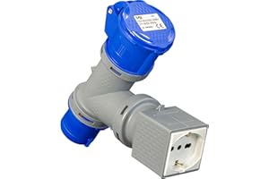 ELETTROWATT - Adattatore Sdoppiatore Industriale Spina CEE IP44, 1 Presa CEE IP44 e 1 Presa Civile Standard Tedesco Schuko