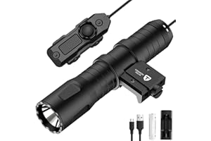 DARKFANG tactique lampe de poche 1250 lumens Picatinny Rail, lampe de poche rechargeable avec interrupteur de pression