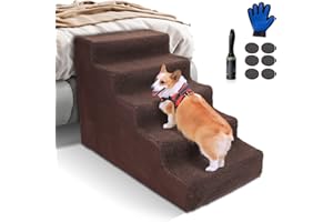 HEVOL Escalier pour Chiens 5 Marches, Rampe pour Chien 50 cm Haut avec Housse en Tissu Lavable, Escalier pour Chat pour Lits et Canapés, Marron