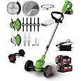 Cordless String Trimmer Kit,Edger Lawn Trimmer, Weed Trimmer Tool,with 21V*2 Li-Ion Battery Powered,3 Types Cutting Blade,for Lawn Care and Garden Yard Work Ideal for Extensive Green Space Maintenance