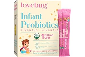 LoveBug Probiotics Infant Probiotics for 0-6 Months, 30 Packets 1 Billion CFU Allergen-Free, Non-GMO, Vegan