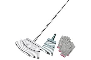 Räfsa trädgård, 25 + 11 pinnar lövbrott med handtag metall, 4-delat justerbart handtag (en del: 40–45 cm), tungbelastat löv