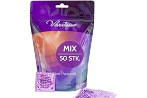 ‎VIBRATISSIMO VIBRATISSIMO Kondome Mix 50er Pack gemischt I gefühlsecht & extra feucht I für Men I Beutel dünne Wandstärke & Aromatisiert I hauchzart genoppt & gerippt