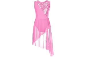 Aislor Vêtement Fille Danse Latin Jazz Salsa Paillettes Sequins Robe de Danse Lyrique Justaucorps Avec Culotte Gym Ballet Tenue Danse Patinage