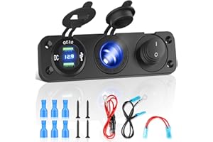 ‎KOHREE Kohree USB Steckdose 12V Wohnmobil QC 3.0 12V Steckdose USB Einbau Auto mit Voltmeter Wasserdicht, Car Charger Socket Panel mit Unabhängigem Kippschalter, Zigarettenanzünder Adapter, für Motorrad Boot