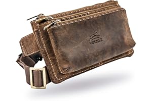 FA.VOLMER Marsupio alla moda in finissima pelle di bufalo I Da donna e uomo I Raffinato look vintage I Ampi scomparti e chiusura lampo sicura I Marsupio in vera pelle marrone I Look retro unisex I Unisex