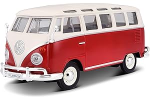Maisto VW Bus Samba Modellauto im Maßstab 1 25, Türen und Heckklappe zum Öffnen, 20 cm, Farbe wird nach dem Zufallsprinzip versendet, Farblich Sortiert, Rot